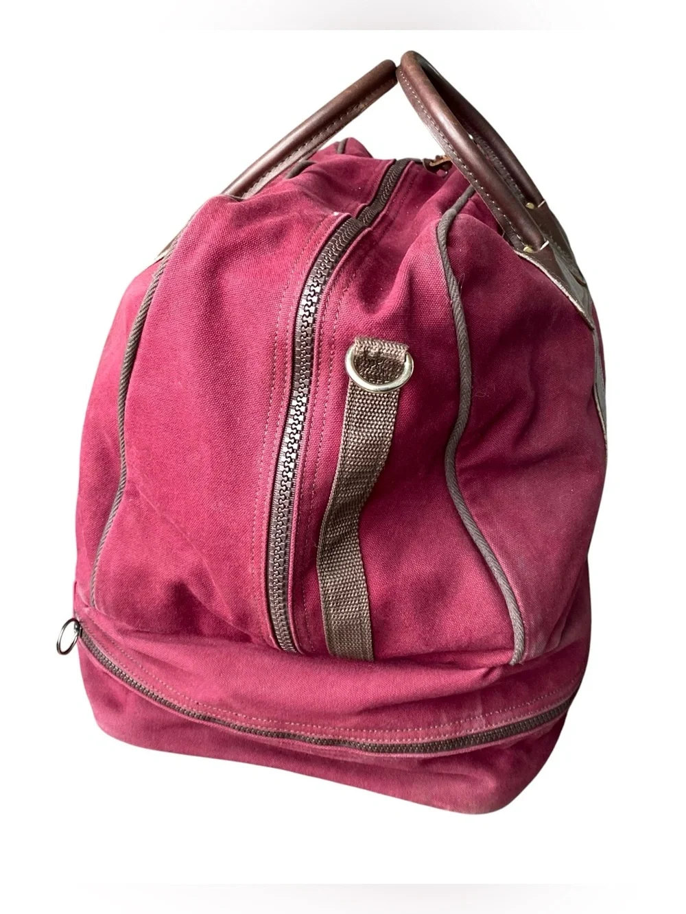 Duluth Pack Boot Duffle Canvas Leather Bag Burgundy Red Weekender Carry On